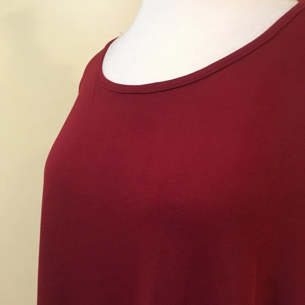 High Low Handkerchief Hem Midi Tunic Dress Burgundy - Picture 3 of 4